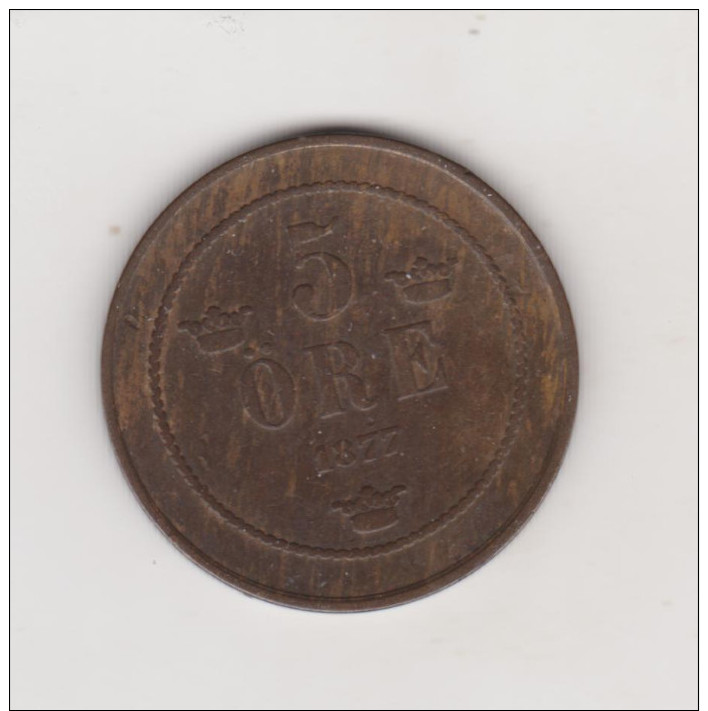 SWEDEN KM736 5 ORE 1877 XF NICE CONDITION RARE COIN - Suède