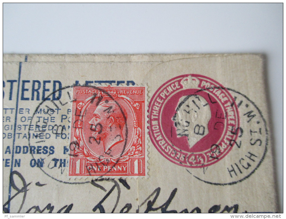 Registered Letter 1925 Notting Hill - Nienburg 6 Stempel / Six Cancels. Bahnpoststempel Hannover - Wilhelmshaven Zug 132 - Lettres & Documents