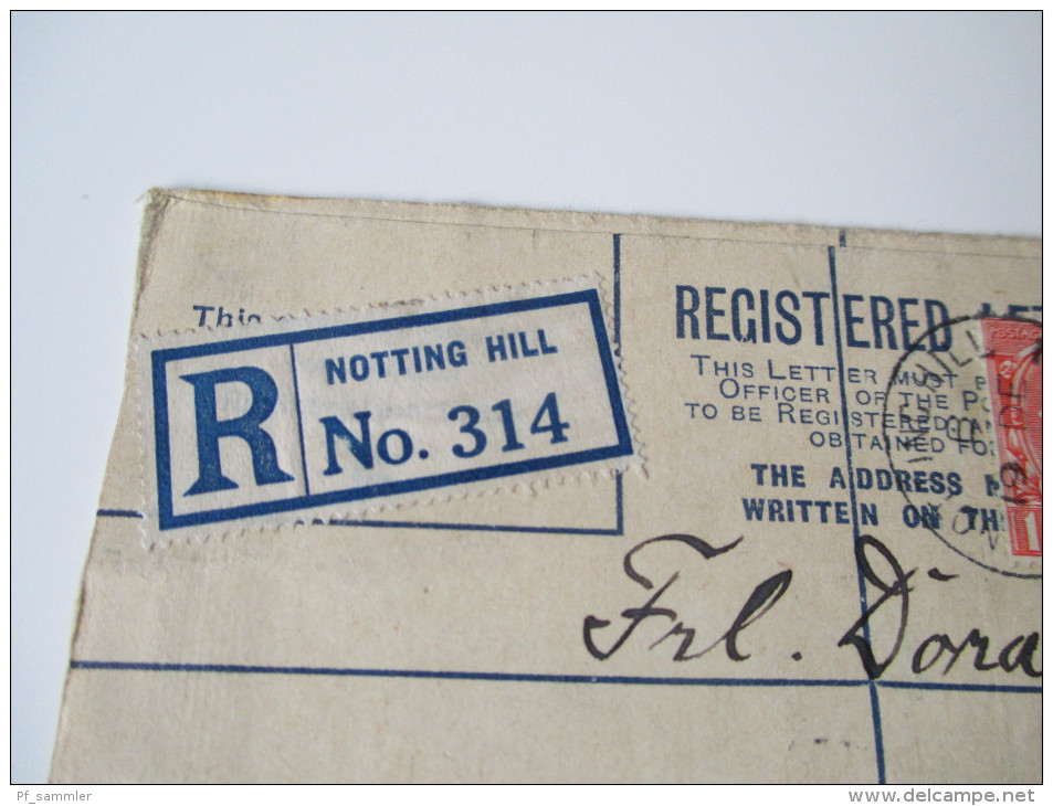 Registered Letter 1925 Notting Hill - Nienburg 6 Stempel / Six Cancels. Bahnpoststempel Hannover - Wilhelmshaven Zug 132 - Cartas & Documentos