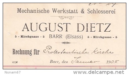 F13 - BARR 1905 - August DIETZ - MECANIQUE - SERRURERIE - ALSACE - BAS RHIN - 67 - - 1900 – 1949