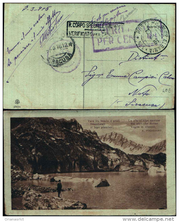 77594)CARTOLINA Paesaggio Alpino-vari Annulli  Posta Militare  Per Noto(sr) 10-3-1916 Sonetto A. Fogazzaro - Guerre 1914-18