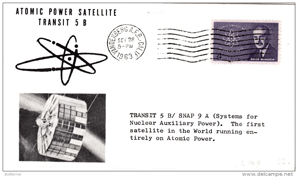 SPACE - USA - 1963 - TRANSIT 5B  ATOMIC   SATELLITE   COVER  WITH  VANDENBERG   POSTMARK * - United States