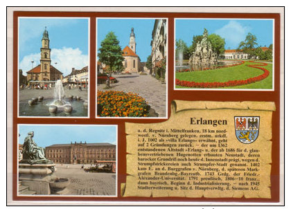 Erlangen , Mehrbildkarte , Hugenottenplatz - Altstädter Kirchplatz Mit Dreifaltigkeitskirche - Hugenottenbrunnen Mit - Erlangen