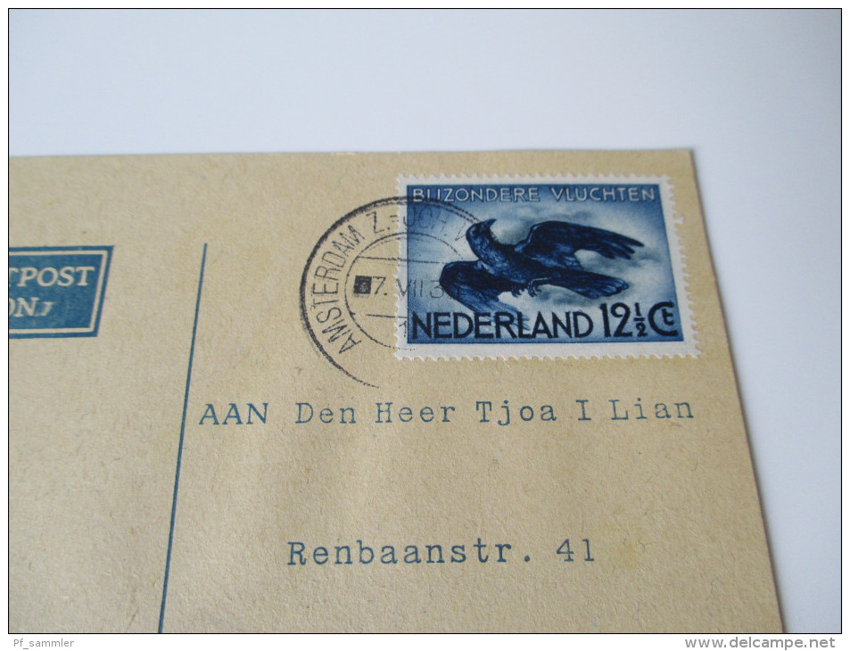 Niederlande 1931 Luftpost / Par Avion Amsterdam - Batavia Ned- Oost Indie Dreieckmarke - Briefe U. Dokumente