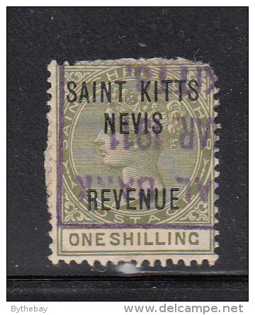 St. Christopher Used Scott #AR6 1sh Victoria Overprint Saint Kitts Nevis Revenue - Fiscal Cancel Needs Soaking - San Cristóbal Y Nieves - Anguilla (...-1980)