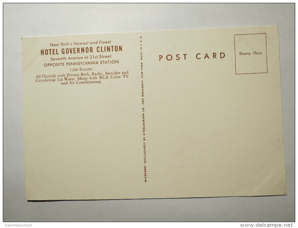 (4/8/6) AK "New York City" Hotel Governor Clinton, Opposite Pennsylvania Station - Cafés, Hôtels & Restaurants