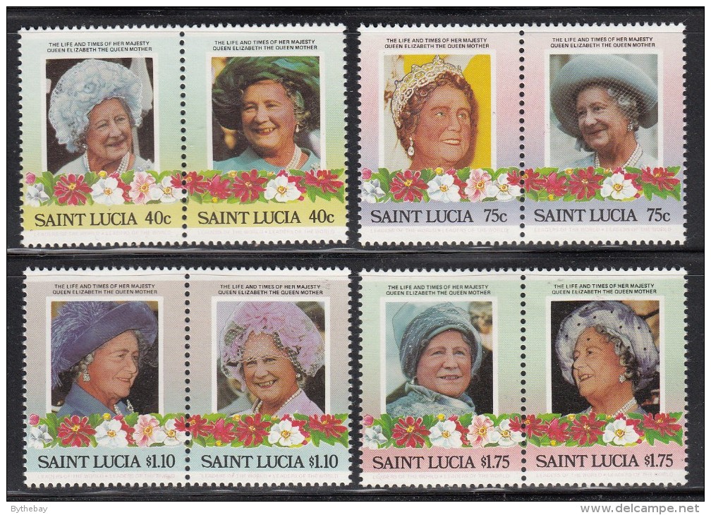 St. Lucia MNH Scott #782-#785 Set Of 4 Pairs Queen Mother's 85th Birthday - St.Lucie (1979-...)