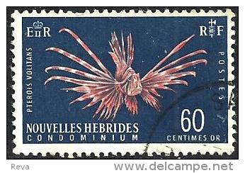 FRANCAISE NEW HEBRIDES FISH "RF" ON RIGHT PART SET OF 1 STAMP 60 CENTIMES USED 196.(?) SGF? READ DESCRIPTION !! - Usati