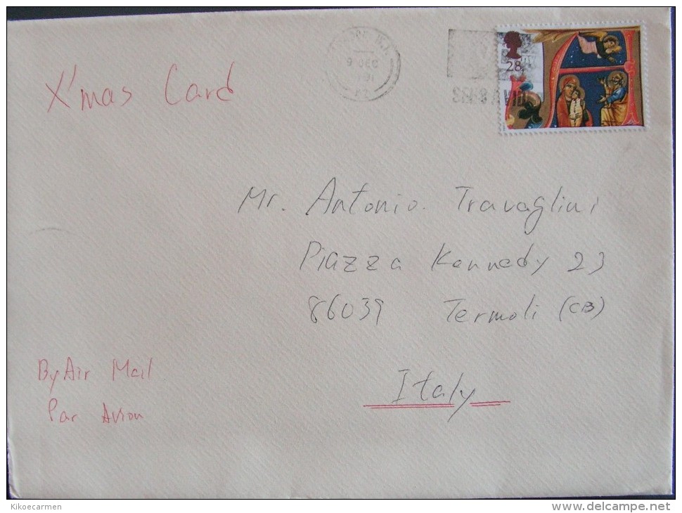 UK 1991 AIR MAIL TO Italy Letter Christmas Religion Used COVER - Covers & Documents