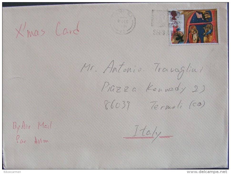 UK 1991 AIR MAIL TO Italy Letter Christmas Religion Used COVER - Lettres & Documents