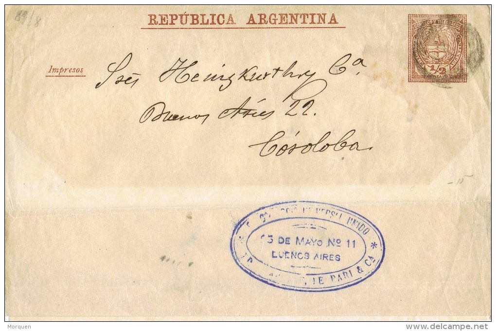 9331. Entero Postal Faja Publicacion BUENOS AIRES (Argentina) 1/2 Ctvo - Enteros Postales