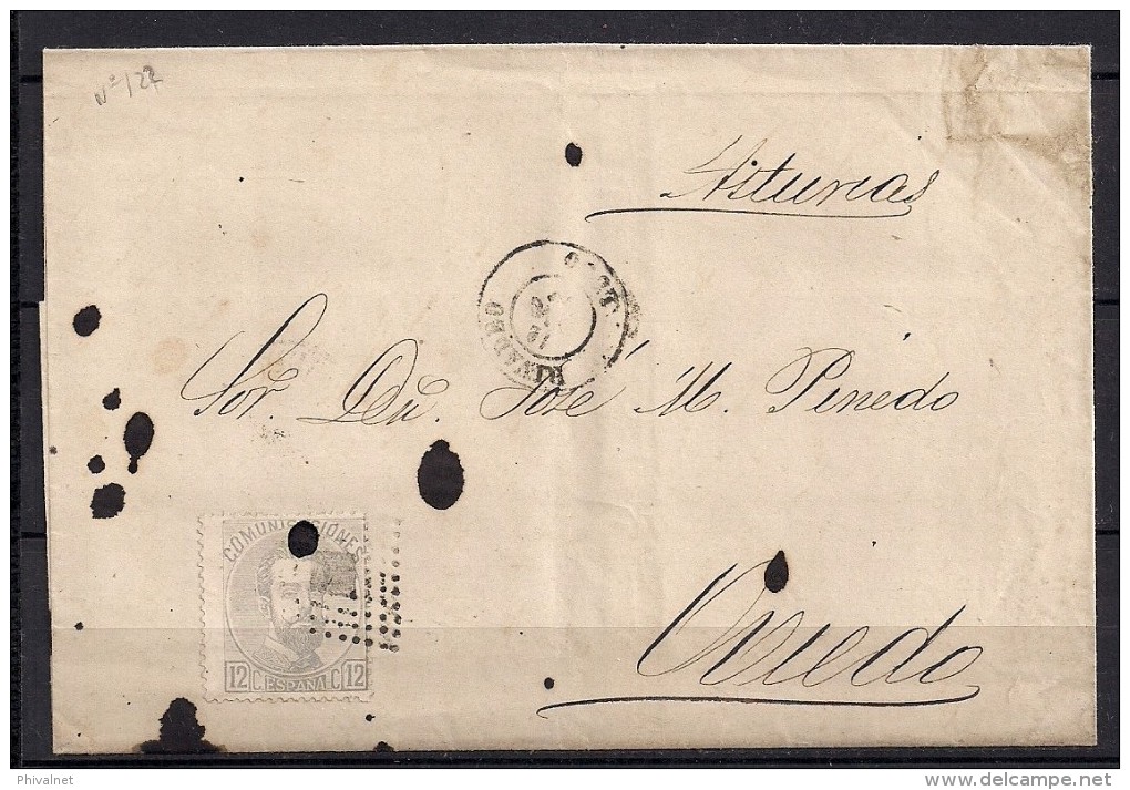 1872, ENVUELTA CIRCULADA DE RIBADEO A OVIEDO, 12 CUARTOS, ED. 122 - Briefe U. Dokumente