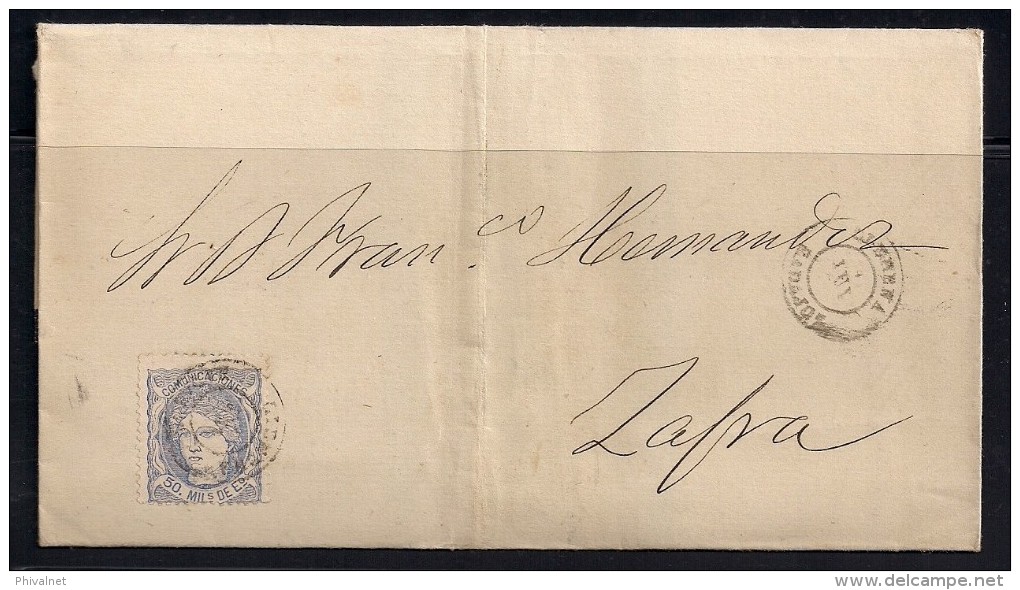 1870, ENVUELTA CIRCULADA A ZAFRA, FECHADOR DE LLERENA / BADAJOZ - Used Stamps