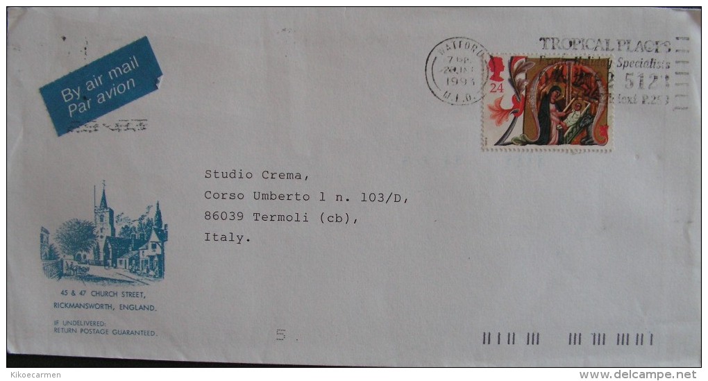 UK 1991 AIR MAIL TO Italy Letter Christmas QUEEN ELISABETH II 2 Used COVER - Lettres & Documents