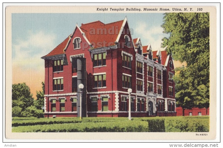 USA - UTICA NY, KNIGHT TEMPLAR BUILDING, MASONIC HOME - C1940s Vintage New York State Postcard - Utica