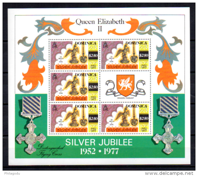 25° Accession Au Trône D’Elisabeth, 512 A / 516a** En Feuillet, Cote 19,25 €, - Dominica (...-1978)