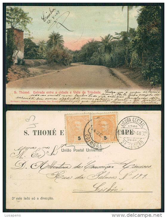 PORTUGAL -  SÃO TOMÉ E PRINCIPE [ 0104 ] - ESTRADA ENTRE A CIDADE E VALLE TRINDADE - COIMBRA 1907 - Sao Tome Et Principe