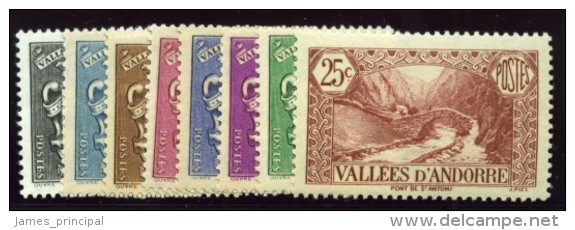 French Andorra Scott #65-71, 31. Maury #49-56, A Set Of Eight Stamps, VF-VLH - Nuovi