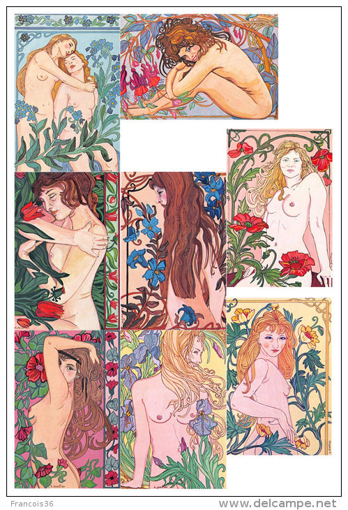 LOT DE 8 CARTES : Nues Et Belles D´autrefois - Illustration H. Gueffier - Thème érotique Art Nouveau Nu Nude Naked Women - Pin-Ups