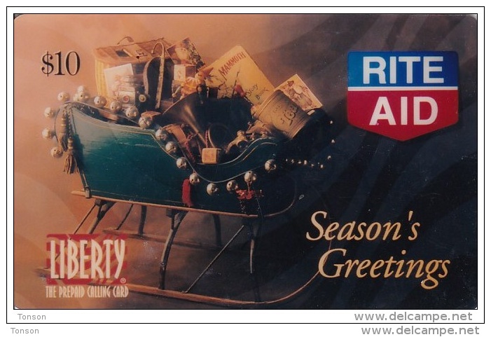 United States, SKU-11595, Rite Aid (Drug Store): ´Season´s Greetings´ Sleigh With Pres, Christmas, 2 Scans. - Otros & Sin Clasificación