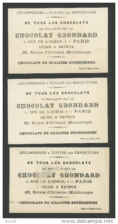 Chocolat Grondard, Lot De 3 Chromos, Lith. Testu & Massin, Escholiers Moyen Age, Histoire D'un Cochon - Autres & Non Classés