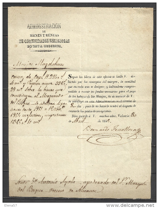 J78-HISTORIA POSTAL CARTA PLICA JUDICIAL COMPLETA 30-4-1855,VALENCIA ALICANTE .MARCA:ADMINISTRACION DE BIENES ADMINISTRA - Manuscritos