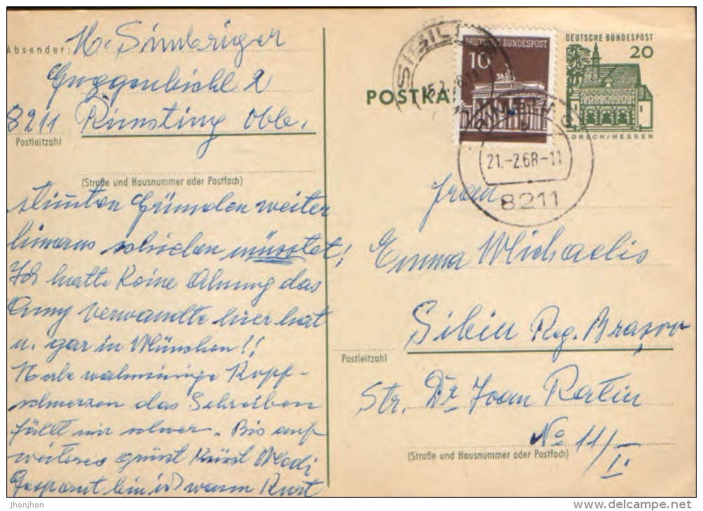 Germany/Republic - Stationery  Postcard ,circulated In 1968 -  P87 - Postcards - Used