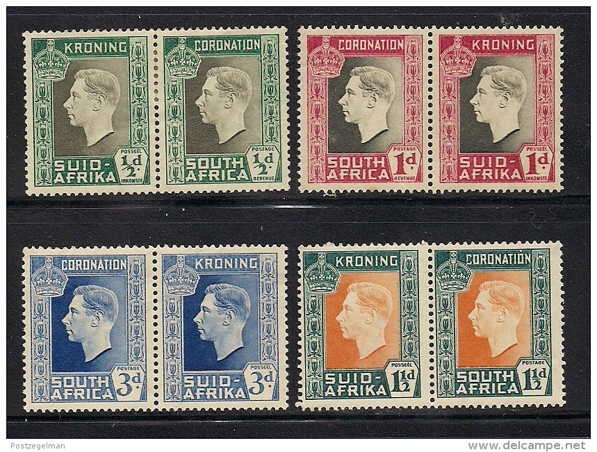 SOUTH AFRICA UNION, 1937, Mint  Hinged Stamp(s), Coronation Pairs (not Complete)  Nrs 109=116 #337 - Unused Stamps