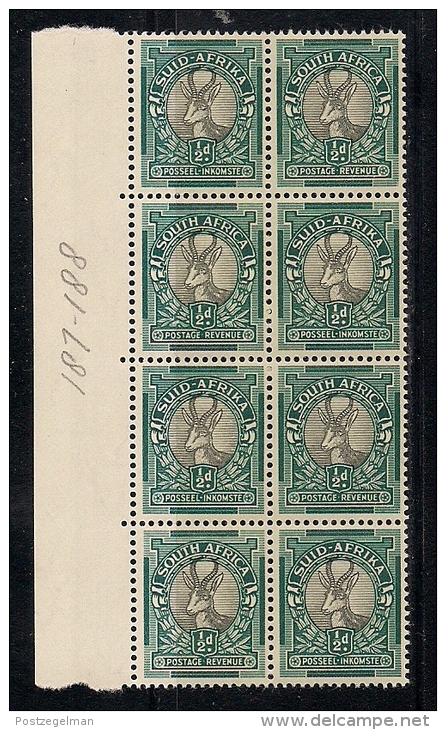 SOUTH AFRICA UNION, 1947, Mint  Never Hinged Stamp(s), Springbok (block Of 8) Nrs 187-188 #372 - Neufs