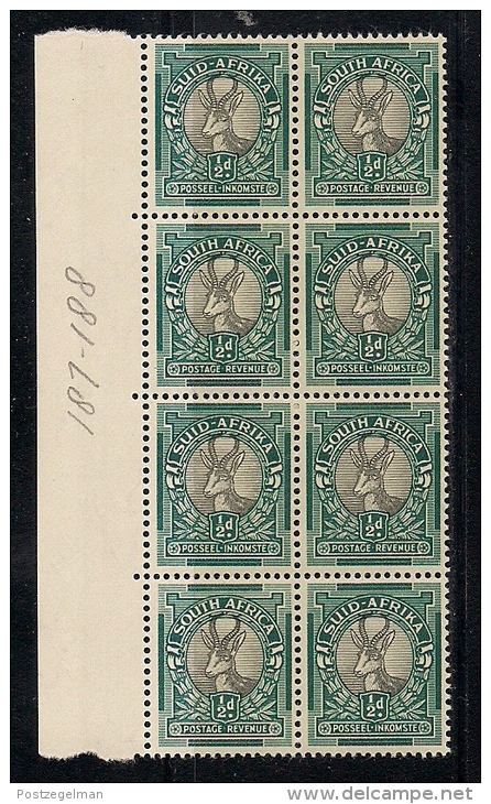 SOUTH AFRICA UNION, 1947, Mint  Never Hinged Stamp(s), Springbok (block Of 8) Nrs 187-188 #372 - Ungebraucht