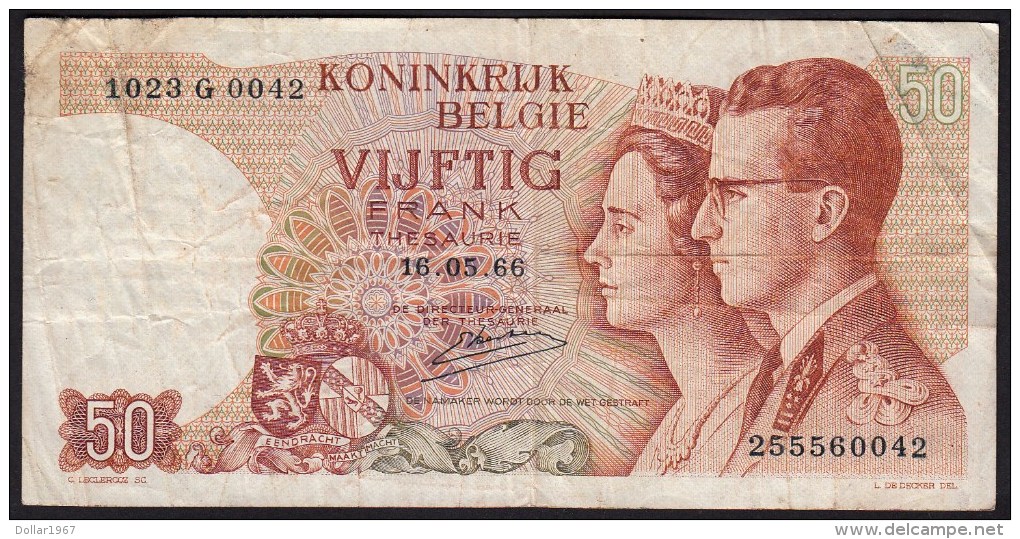 België 50 Frank 14-5- 1966 -NO: 1023 G 0042 - 50 Francs