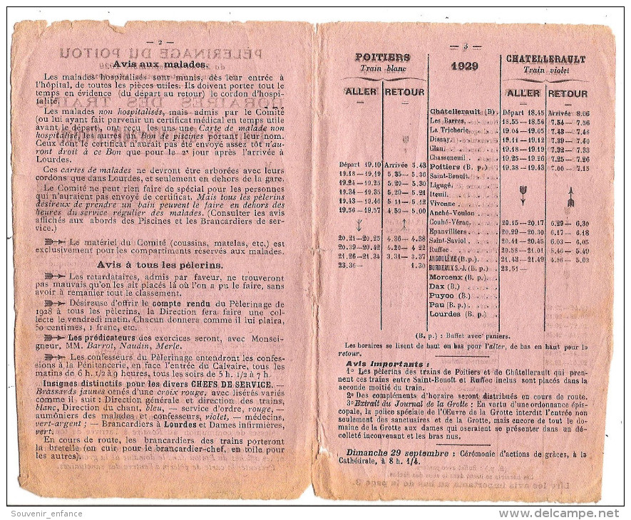 Train De Châtellerault Vienne 85 Horaire Chatillon Thouars Chemin De Fer 1929 La Tricherie Les Barres Dissay - Europa