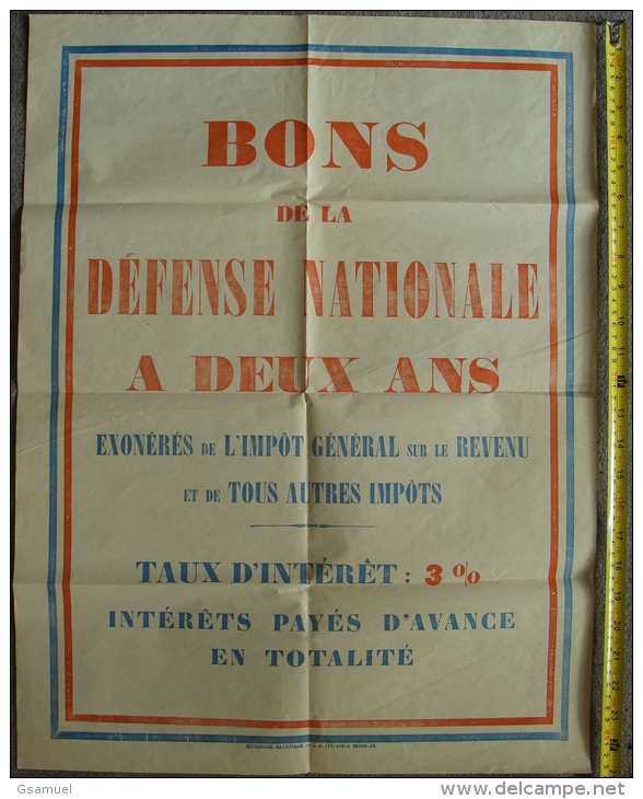 Ancienne Affiche Originale. Bon De La Défense Nationale à Deux Ans - Imprimerie Nationale - (Format 64 Cm Par 48 Cm Env) - Affiches