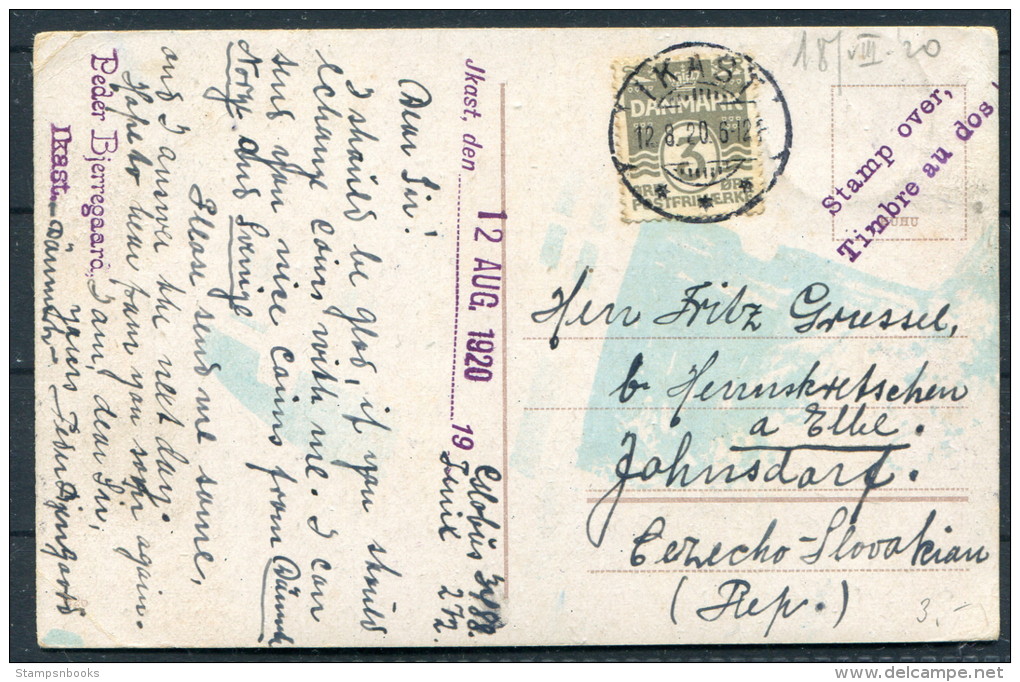1920 Denmark Copenhagen Vesterbros Autotaxa Postcard Ikast Bjerregaard Coin Exchange -  Czechoslovakia - Covers & Documents