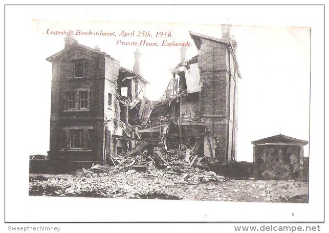 LOWESTOFT SUFFOLK GERMAN BOMBARDMENT 1916 DAMAGED PRIVATE HOUSE ESPLANADEPOSTCARD - Lowestoft