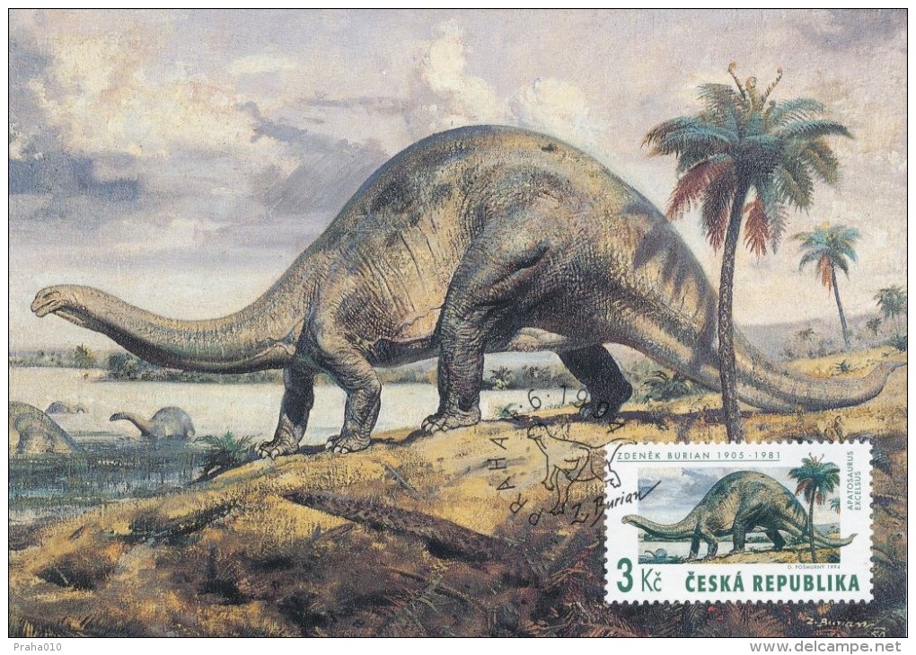 Czech Rep. / Cartes Maximum (1994/09-2) Praha: Dinosaurs - Apatosaurus Excelsus, Iguanodon (I0103) - Fossilien