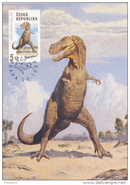 Czech Rep. / Cartes Maximum (1994/09-3) Praha: Dinosaurs - Tarbosaurus Baatar, Monoclonius (I0104) - Fossilien