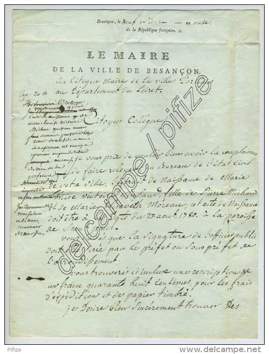Port Payé 24 Besançon + PPPP Rouge / LàC 1802 Du Maire Antoine Daclin Au Maire D'Orléans. - 1801-1848: Précurseurs XIX