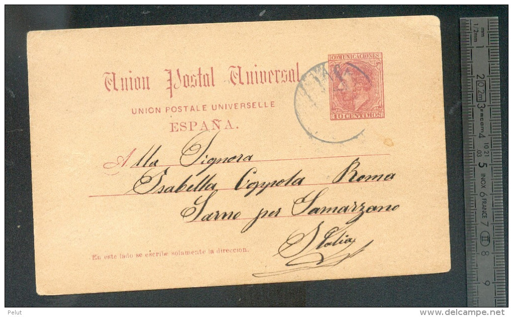 Entier Postal 1889 Pour L'Italie - 1850-1931