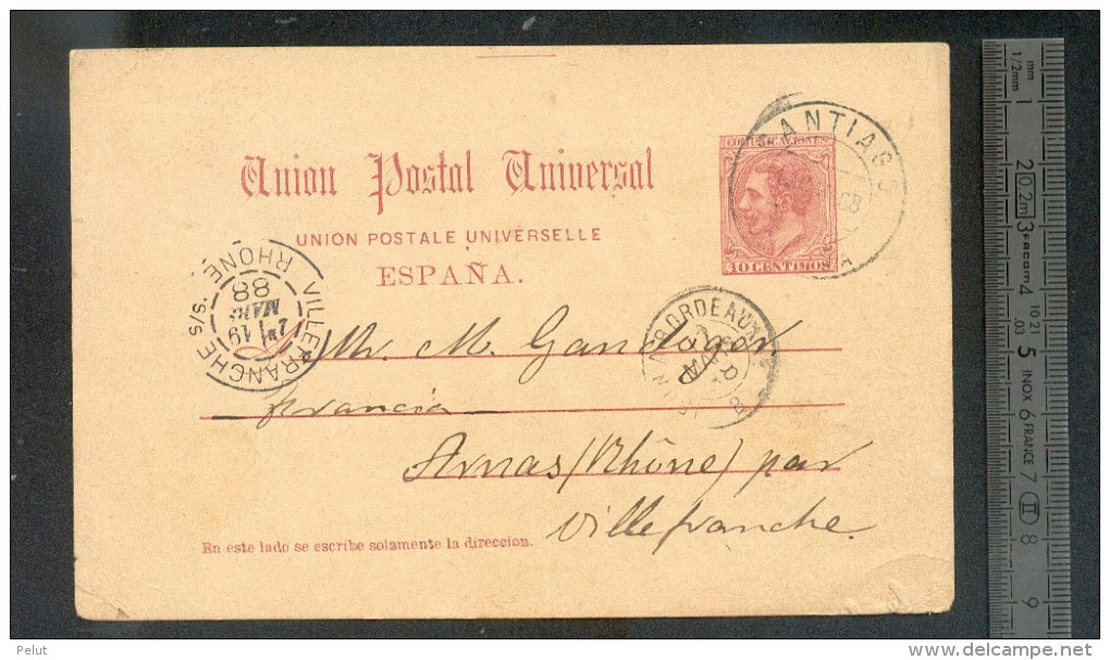 Entier Postal Santiago1888 Pour La France - 1850-1931