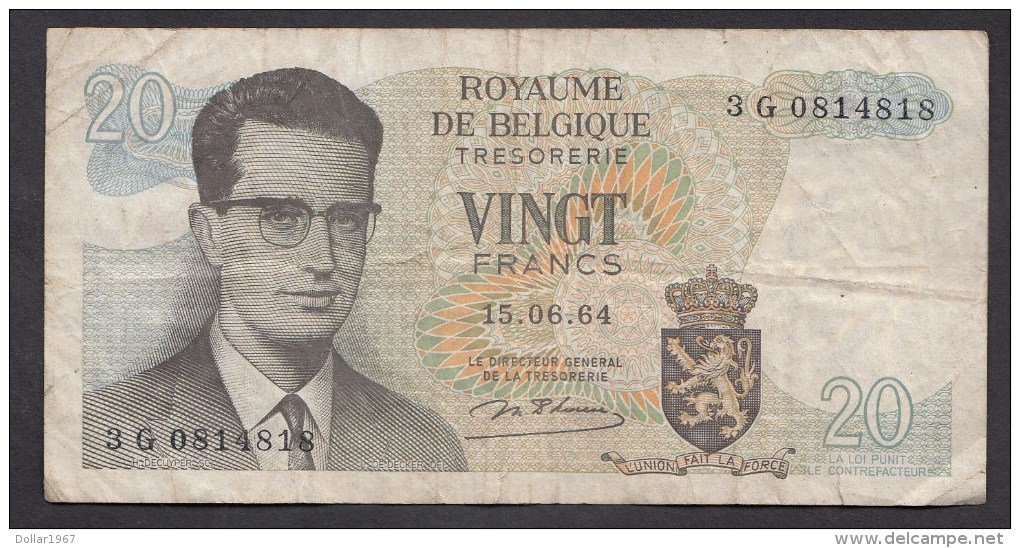 België Belgique Belgium 15 06 1964 20 Francs Atomium Baudouin. 3 G 0814818 - 20 Francs