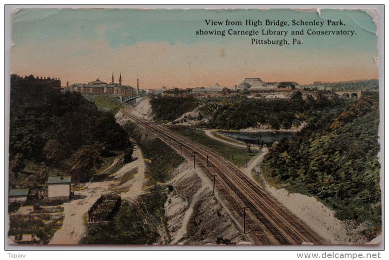 USA - AMERICA -  VIEW FROM HIGH BRIDGE - SCHENLEY PARK - SHOWING CARNEGIE LIBRARY  - 1912 - DAR - Pittsburgh