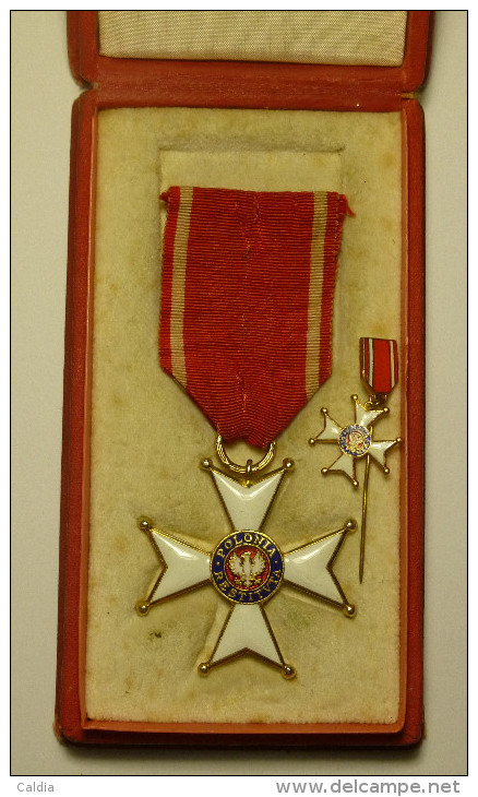 Pologne Poland 1944 " Order Of Polonia Restituta " Knight´s Cross Gold Plated + Miniature + Original Box - Sonstige & Ohne Zuordnung