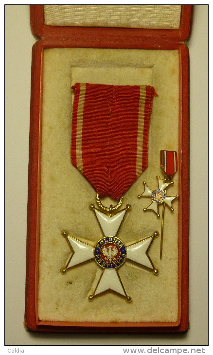 Pologne Poland 1944 " Order Of Polonia Restituta " Knight´s Cross Gold Plated + Miniature + Original Box - Other & Unclassified