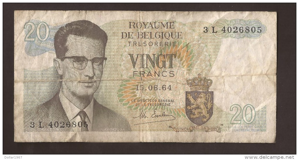 België Belgique Belgium 15 06 1964 20 Francs Atomium Baudouin. 3 L 4026803 - 20 Franchi