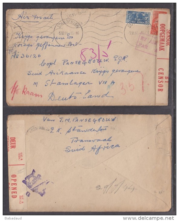 South Africa: Air Mail 5 VI 44 STANDERTON To Prisoner Of War In Germany Cover &amp; Letter - Covers & Documents