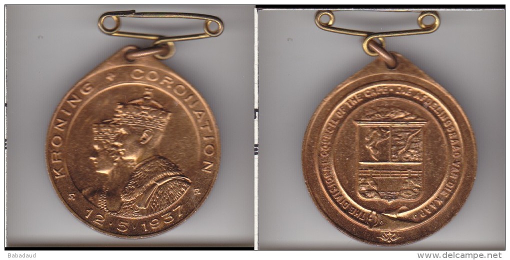 Union Of South Africa 1937 Coronation Of George VI, Medallion Souvenir Divisional Council Of The Cape - Obj. 'Remember Of'