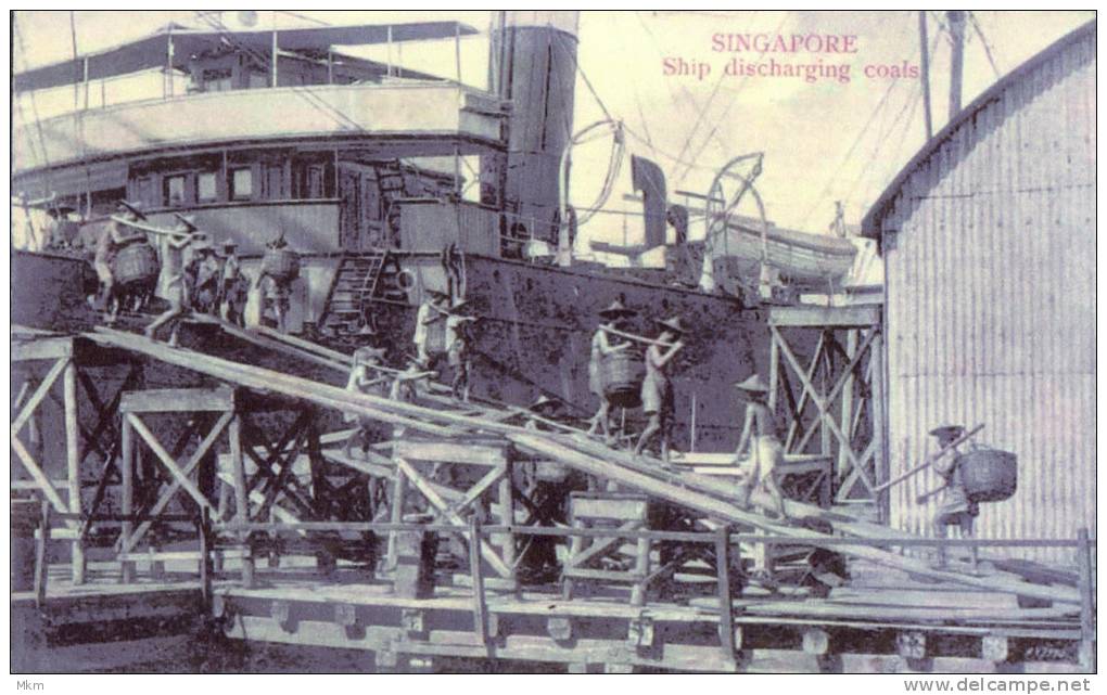 Ship Discharging Coals   Reprint From 1909 - Singapore