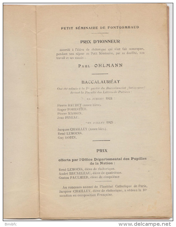 Petit Séminaire Saint Martin De Fontgombaud (Indre)  Distribution Des Prix Le Lundi 20 Juillet 1925 - Diplome Und Schulzeugnisse