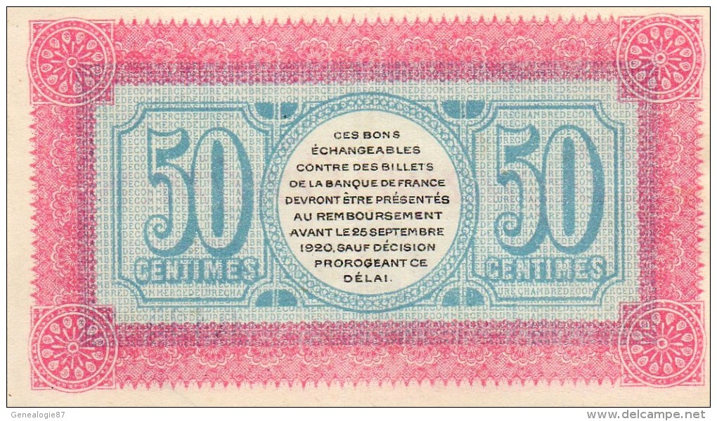 71- LURE   - BILLET CHAMBRE DE COMMERCE LURE - 50 CENTIMES - 28 SEPTEMBRE 1915 - Chambre De Commerce